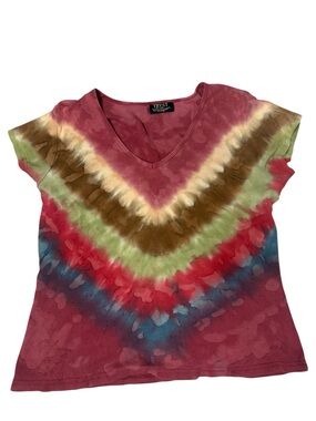 TRYST shirt V-Neck Tie-Dye Short Sleeve Top